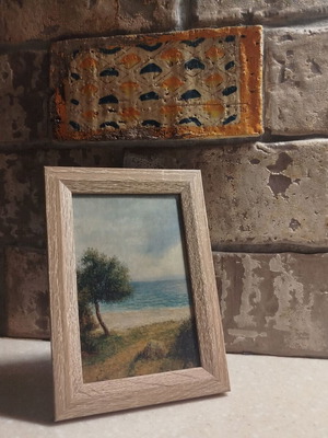 Moody Mediterranean Landscape Fine Art Print with Wooden Frame 10x15 cm new