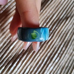 Blue painted bone ring used with rhinestone