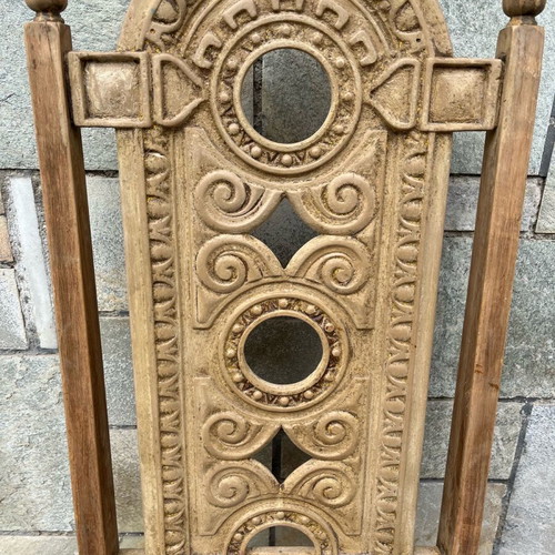 Skyrian carved chair used with replaced leather