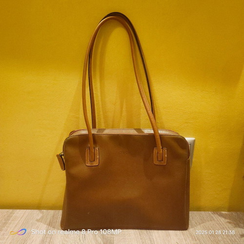 Melanie women's handbag used, brown, leatherette 33x24 cm