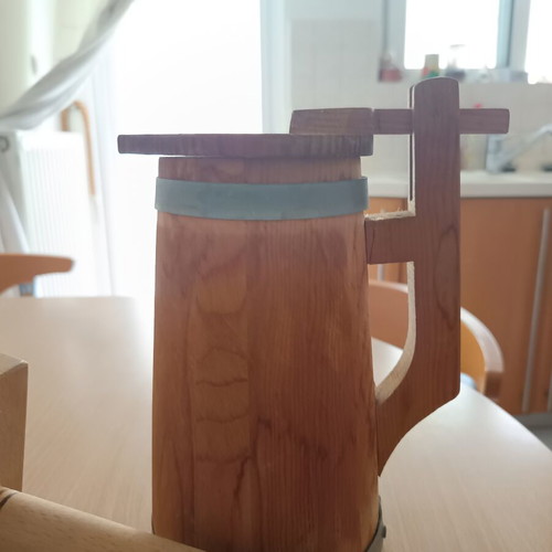 Wooden Beer Pitcher like new with wooden meat hammer gift