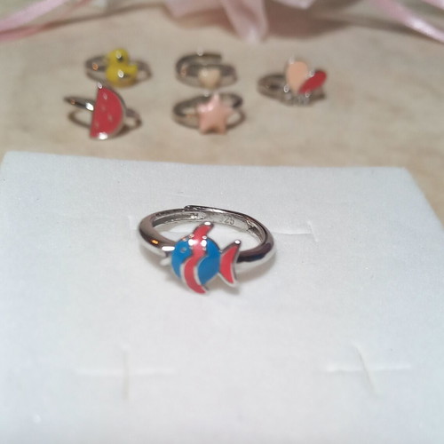 Silver 925° children's fish ring with enamel, new