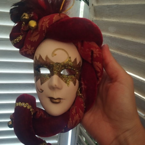 Venetian mask used, hanging wall decor, 20 cm from Italy