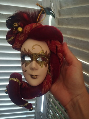 Venetian mask used, hanging wall decor, 20 cm from Italy