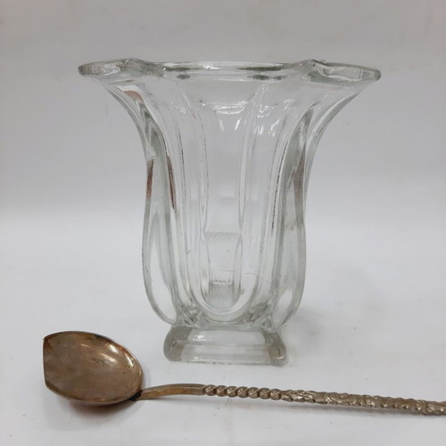 French vintage crystal ice bucket with spoon, like new