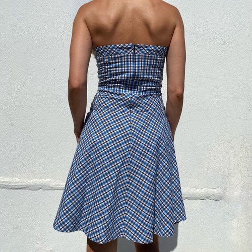 Strapless dress like new, size XS/S, white and blue
