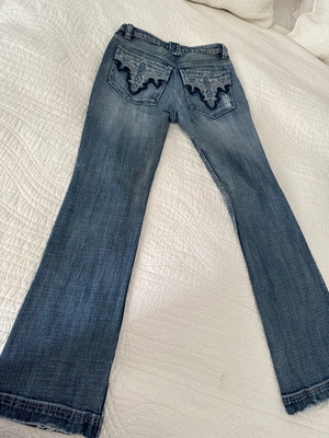 Antik Batik jeans used with embroidered design on back pockets, size 28