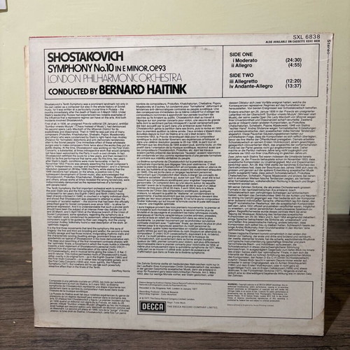 Shostakovich Symphony No.10 vinyl used, 1977 UK edition