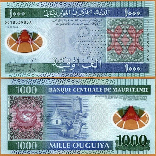 Mauritania 1,000 Ougouiya 2014 polymer banknote new