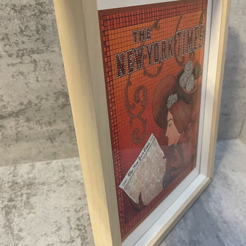 New York Times framed poster like new, Art Nouveau style 22x32cm