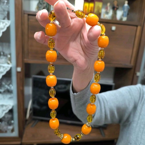 Amber necklace with silver setting like new