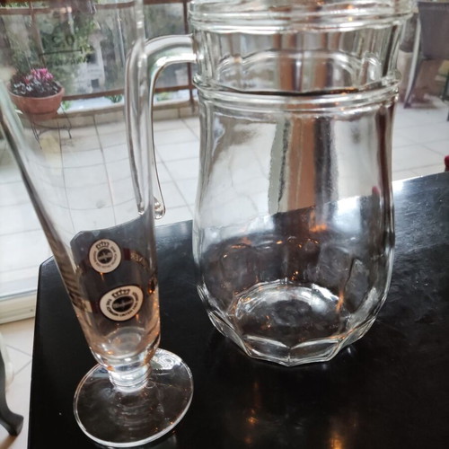 Pitcher and 4 beer glasses like new, set