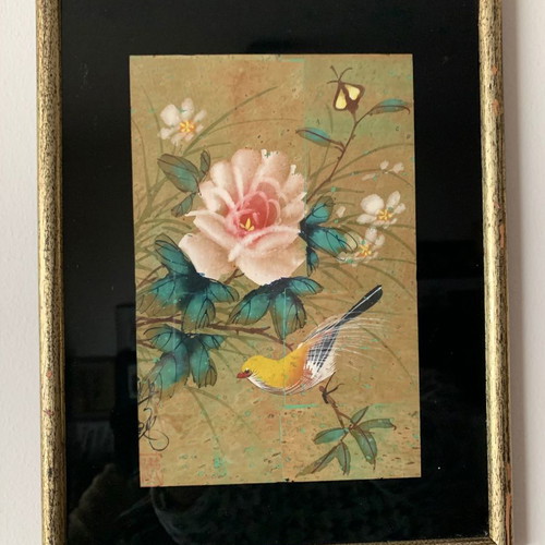 Chinese painting on cork used, vintage style