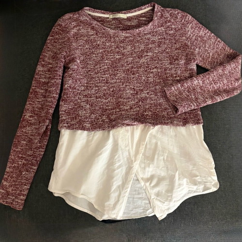 Bershka layered blouse burgundy/white size M like new
