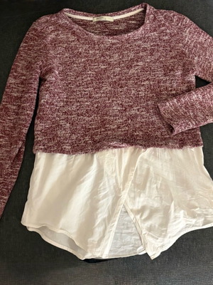 Bershka layered blouse burgundy/white size M like new