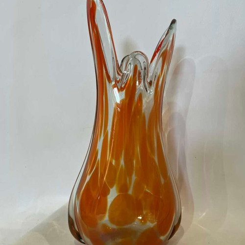 Vintage Murano βάζο δεκαετίας '70 με πορτοκαλί σχέδιο splash μεταχειρισμένο