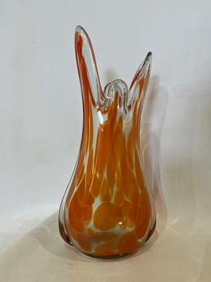Vintage Murano βάζο δεκαετίας '70 με πορτοκαλί σχέδιο splash μεταχειρισμένο