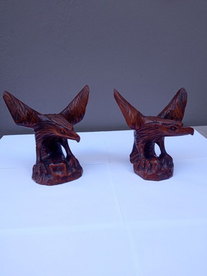 Pair of Handmade Wooden Bookends with Eagles - South Africa (approx. 15cm)