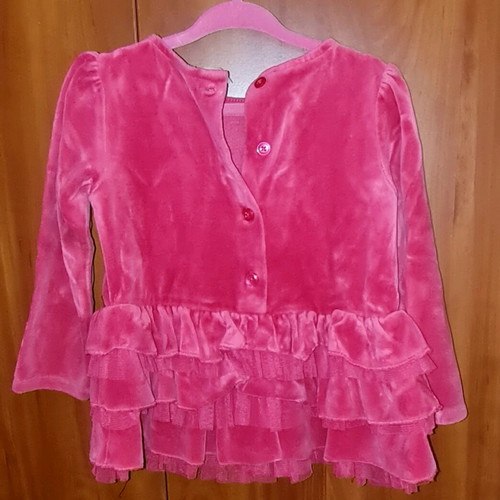 Velour blouse in bright pink with ruffles 24 months like new