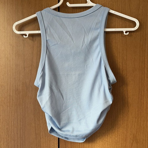 Rib crop tank top baby blue XS like new with side ruching