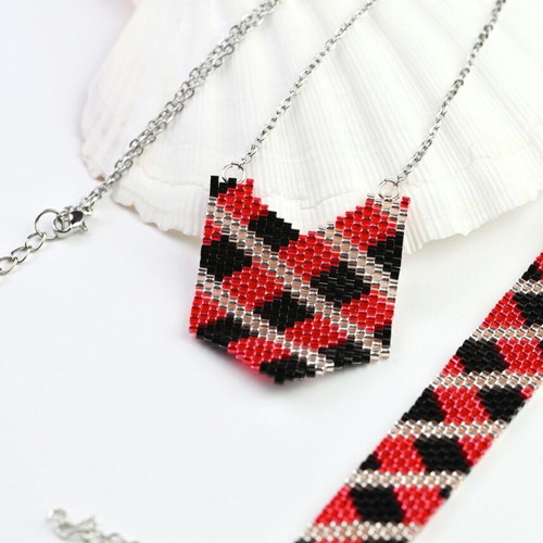 Bracelet and necklace set custom made in black and red