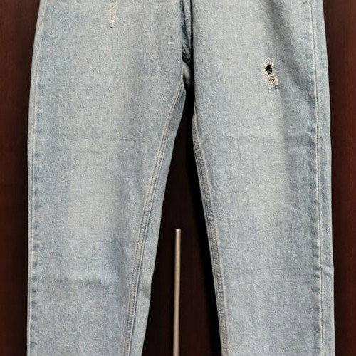 Women's high-waist jeans size 28 like new, turquoise with fabric details