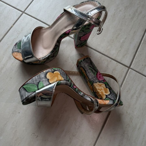 Public Desire silver floral sandals size 36 like new