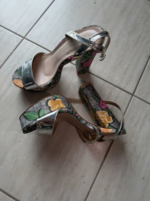 Public Desire silver floral sandals size 36 like new
