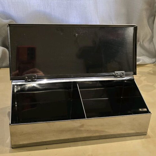 Stainless steel storage box like new with lid and divider