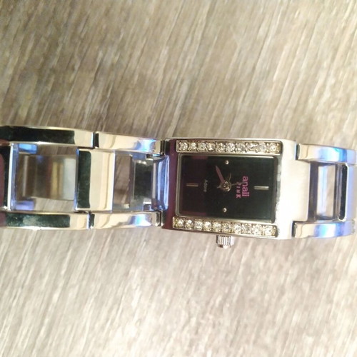 Steel watch with rhinestones used, women's, silver