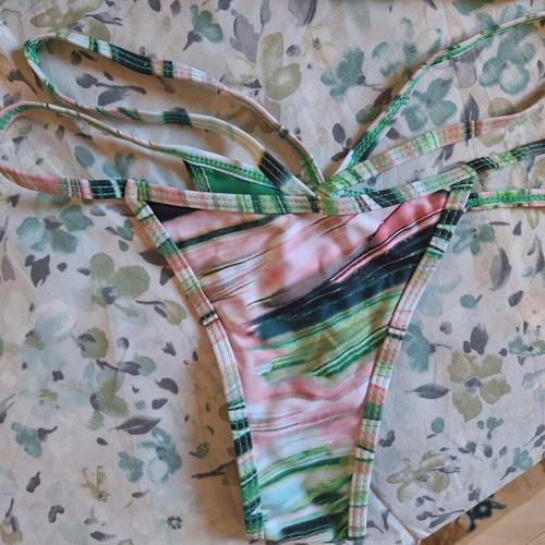 H&M bikini like new, green and pink with cords, size S