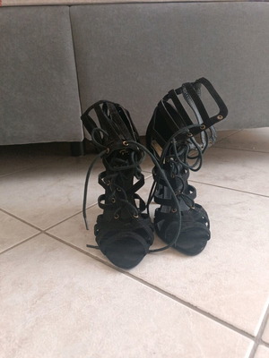 GoGo Shoes black heels new with laces and suede texture