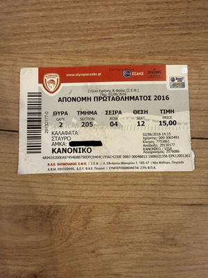 Εισιτήριο απονομής Πρωταθλήματος Ολυμπιακού 2016 σαν καινούργιο