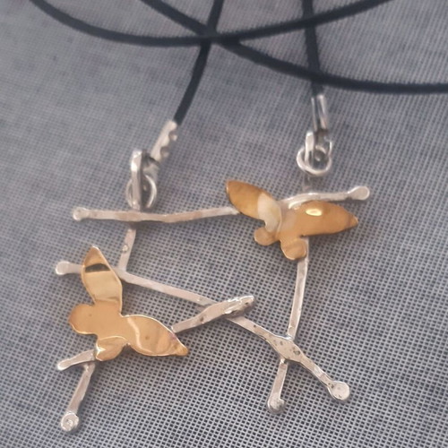 Wings Necklace silver 925 handmade new with genuine leather strap