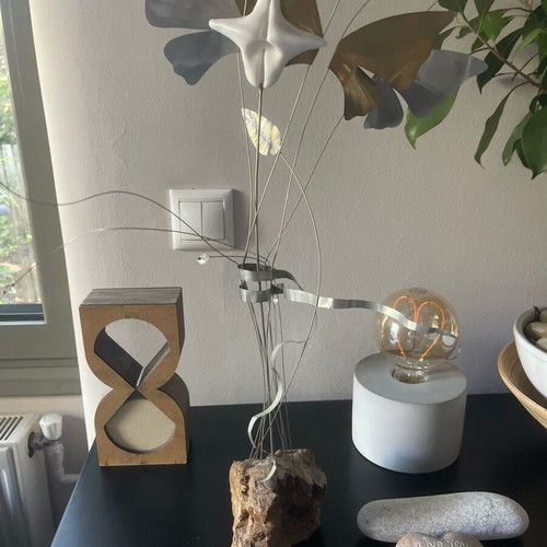 Decorative angel made of wood and metal, 35 cm height