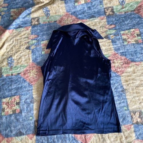90s vintage navy satin sleeveless shirt fitted vest new