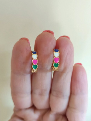 Earrings hoop stainless steel hearts new, multicolor