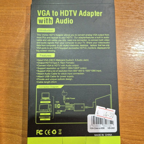 VGA to HDTV adapter with audio new, in original packaging