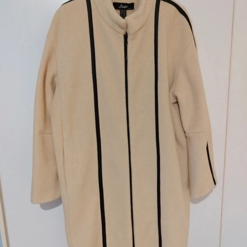 Badoo coat new, cream color with black leather details, sizes L and XL