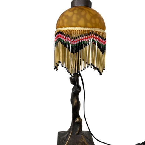 Bronze table lamp single light like new with opal glass