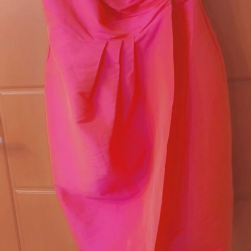 Midi cocktail dress fuchsia neon pink wrap style like new, size M