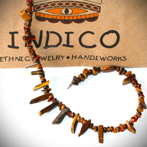 Necklace with genuine tiger's eye stones and sterling silver 925 new