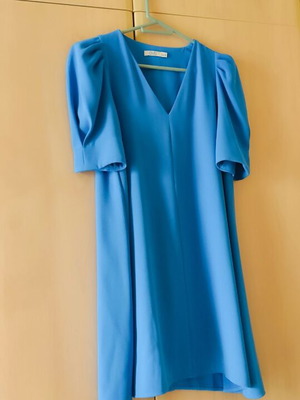 Ovs Fashion summer dress with puff sleeves, blue, size S