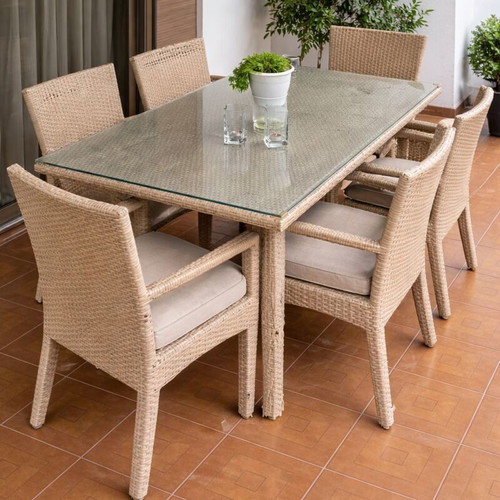 Garden dining set used, 6 seats, glass top