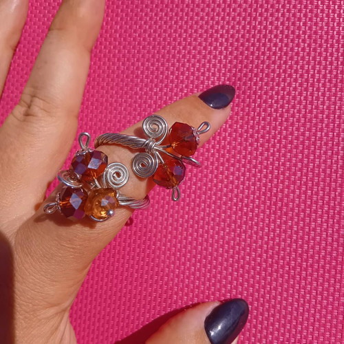 Handmade wire wrap ring with crystal beads, adjustable