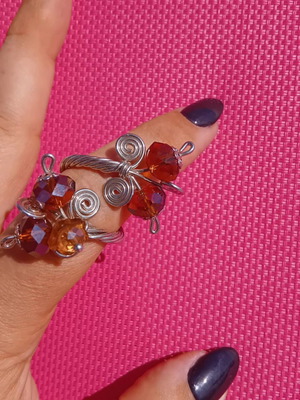 Handmade wire wrap ring with crystal beads, adjustable