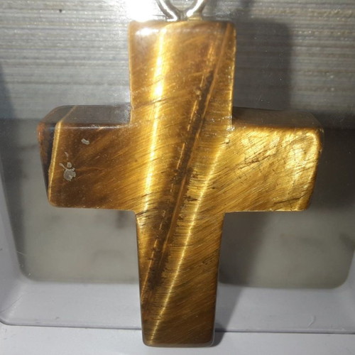 Large Cross made of natural Tiger's Eye crystal new