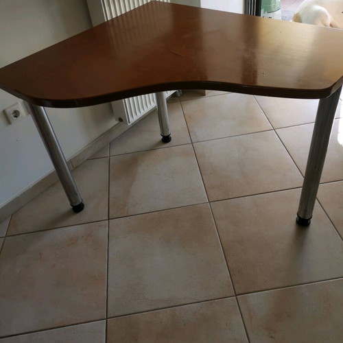 Office desk used, wooden with adjustable aluminum bases