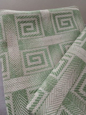 Set of 2 vintage woven blankets with meander pattern, sage green and beige