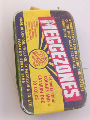 Meggezones Collectible Metal Cough Pastilles Tin used, 1950s-60s